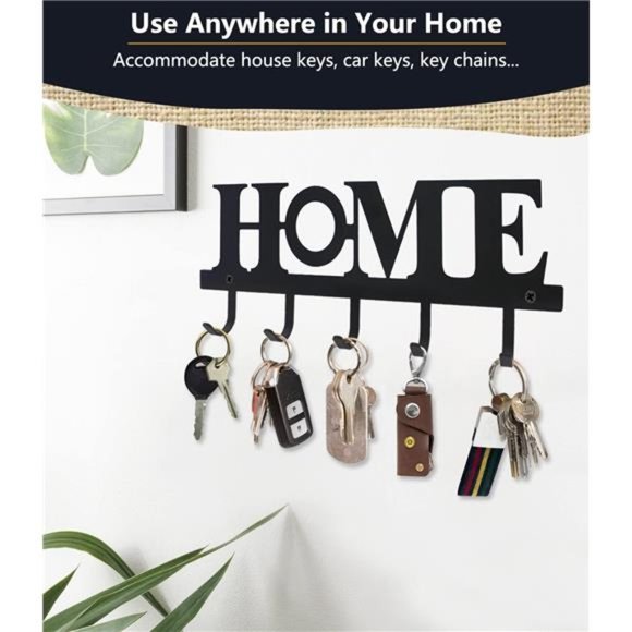 Key Holder Black Metal Wall Mount Vintage Keys Hook Home Decor Rustic Western - Picture 3 of 6